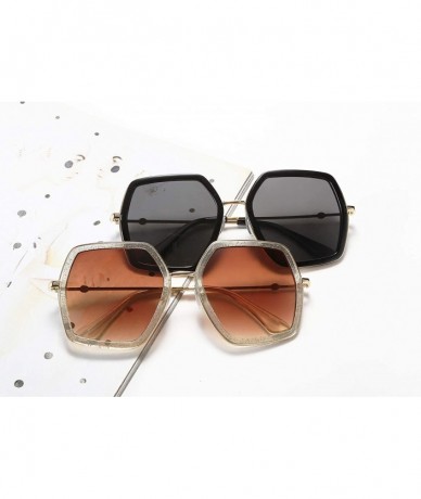 Aviator Women Large Hexagon Inspired Sunglasses Fashion Irregular Design Style Geometric B2503 - Black - CB18T7HGTAN $14.93