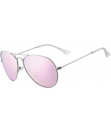Aviator Classic Aviator Sunglasses for Women Polarized Mens Shades UV Protection with Case - Silver Frame/Pink Lens - CM196DD...