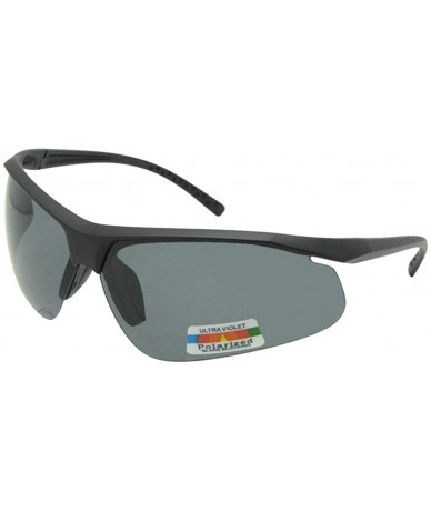 Sport Wrap Around Polarized Sports Sunglasses Style PSR78 - Flat Black Frame Gray Lenses - CA194A6G6MQ $11.78