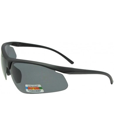 Sport Wrap Around Polarized Sports Sunglasses Style PSR78 - Flat Black Frame Gray Lenses - CA194A6G6MQ $11.78