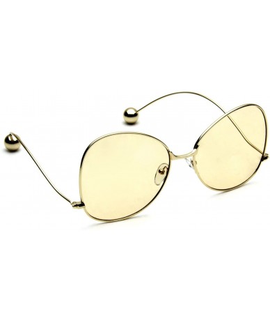 Butterfly Women's Sunglasses Thin Curved Gold Metal Arms Ball Accents Color Flat Lens Butterfly Shape - Brown - C018G3SQA06 $...