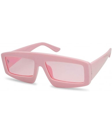 Goggle Futuristic Chunky Rectangular Sleek Sunglasses Retro Unisex Style Assorted Color Glasses - Pink Frame - Pink - CH18L3L...