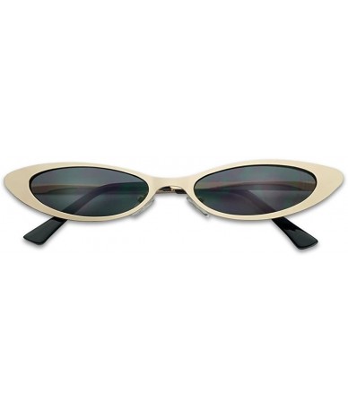 Round Small Narrow Thin Flat Metal Frame Oval 90's Vintage Cat Eye Slim Sun Glasses - Gold Frame - Black - CV18COY05RQ $12.55