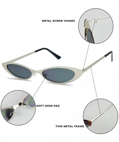 Round Small Narrow Thin Flat Metal Frame Oval 90's Vintage Cat Eye Slim Sun Glasses - Gold Frame - Black - CV18COY05RQ $12.55