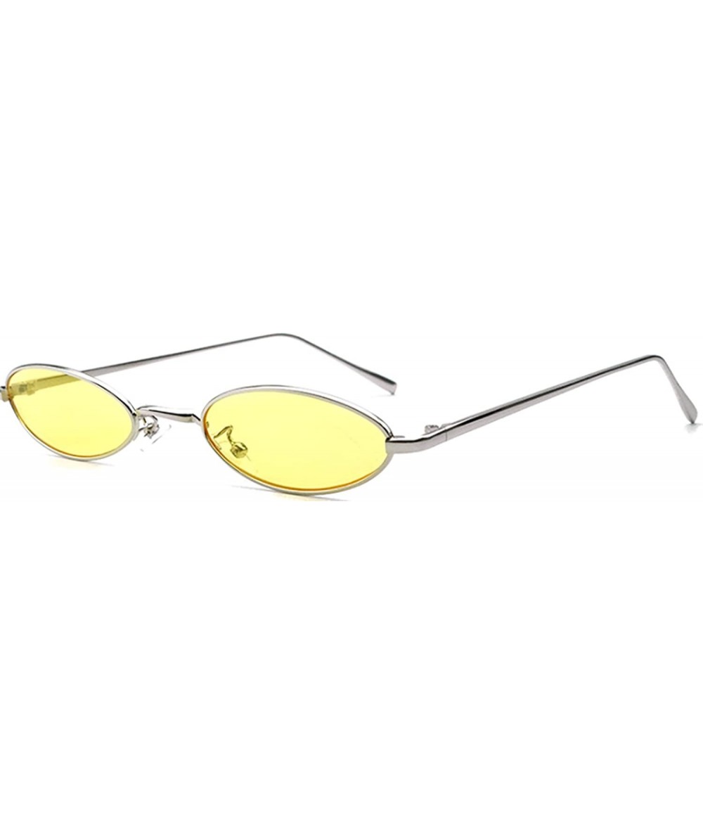 Rimless Vintage Slender Oval Sunglasses Small Metal Frame Candy Colors Sunglasses - Silver-yellow - CZ18DNAGL9Q $12.37
