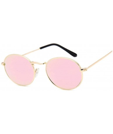 Oval Retro Round Pink Sunglasses Women Brand Designer Sun Glasses Alloy Mirror Female Oculos De Sol Brown - CJ197Y6LN8A $20.75