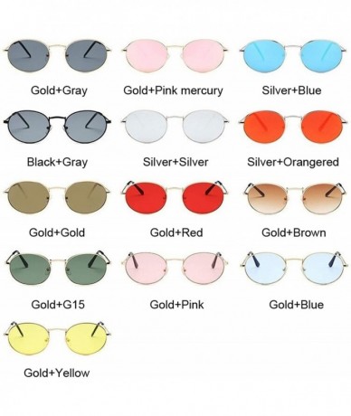 Oval Retro Round Pink Sunglasses Women Brand Designer Sun Glasses Alloy Mirror Female Oculos De Sol Brown - CJ197Y6LN8A $20.75