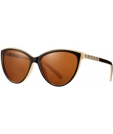 Cat Eye Polarized Cat Eye Sunglasses for Women - Fashion Inlaid Diamond frame 100% UV Blocking Lens - A1 Beige/Brown - CY18Z7...