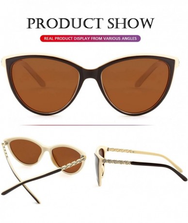 Cat Eye Polarized Cat Eye Sunglasses for Women - Fashion Inlaid Diamond frame 100% UV Blocking Lens - A1 Beige/Brown - CY18Z7...
