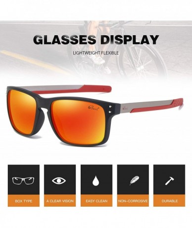 Sport Polarized Sports Sunglasses Square Glasses for Men Women Running Cycling Fishing Golf Baseball - Red - CB18M9L7XDI $19.61