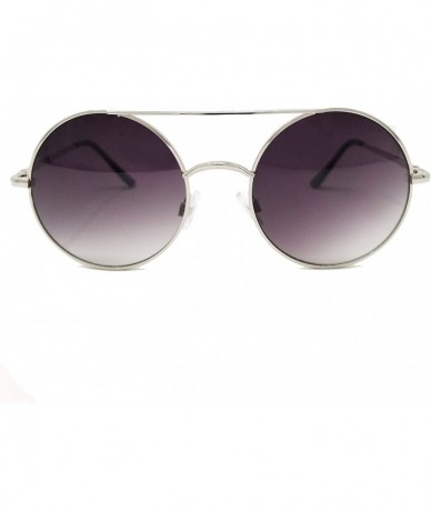 Round Vintage Retro Round Circle frame Crossbar Sunglasses IL1016 - Silver/ Grey - CK18LEH07Y6 $14.36