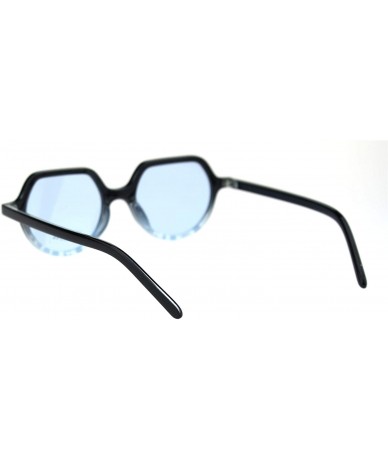 Round Vintage Retro Hippie Round Thin Plastic Horn Pimp Sunglasses - Black Blue Blue - CS18QT07YM2 $9.82