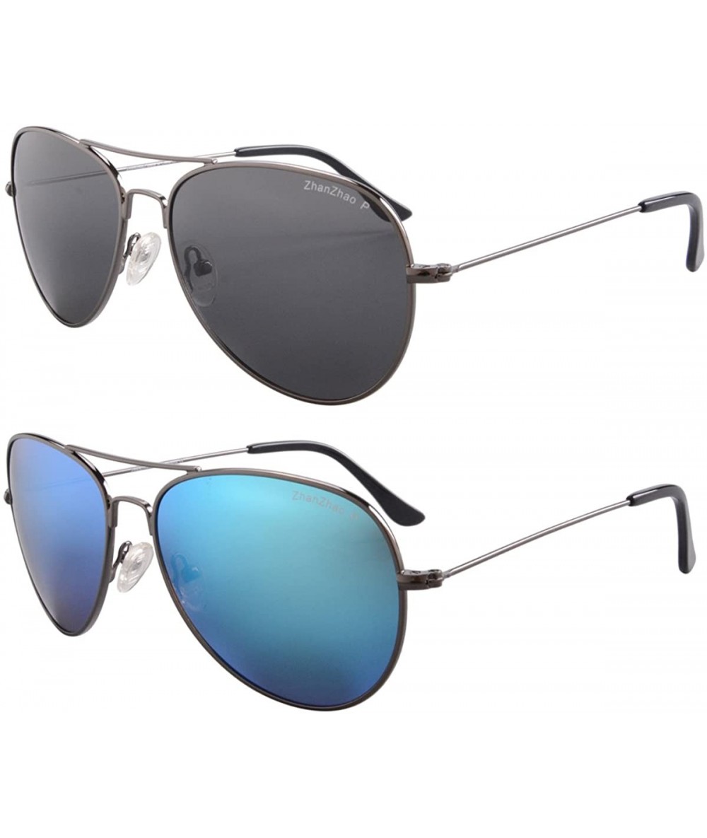 Aviator 2 Pack of Sunglasses Men Women Polarized Metal Mirror UV 400 Lens Eyewear-TY301 - Gun+gun - C7189O7L2L2 $16.52