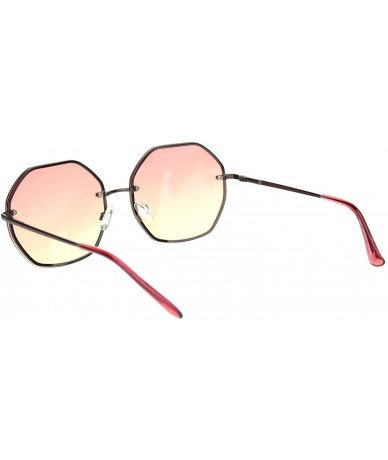 Rectangular Womens 90s Rimless Octagon Designer Metal Rim Sunglasses - Gunmetal Red Yellow - CU18OE64L48 $15.48