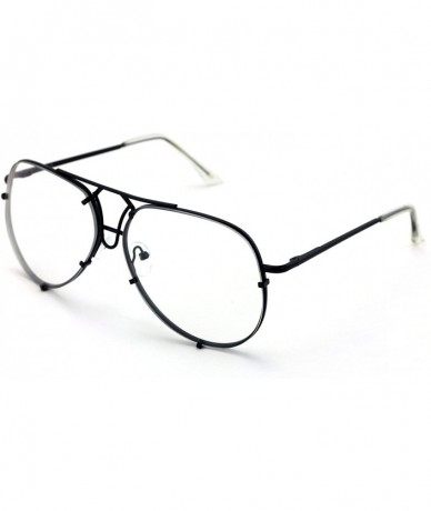 Square New Large Non-Prescription Premium Aviator Clear Lens Glasses Gold Silver Black - Black - CA188WZQ6TI $7.63