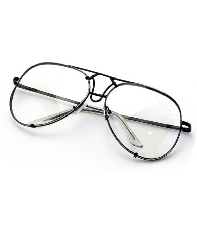 Square New Large Non-Prescription Premium Aviator Clear Lens Glasses Gold Silver Black - Black - CA188WZQ6TI $7.63