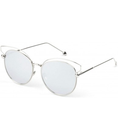Goggle Women Modern Metal Round High Pointed Round Cat Eye UV Protection Fashion Sunglasses - Silver - CE18WU8C949 $41.99
