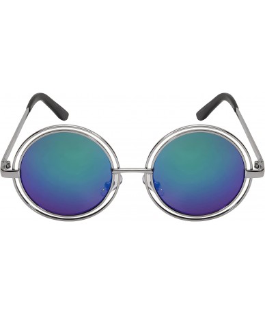 Round Double Circle Round Sunglasses with Color Mirrored Lens 23042-REV - Silver - C012DG4FOGX $9.31