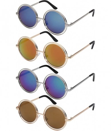 Round Double Circle Round Sunglasses with Color Mirrored Lens 23042-REV - Silver - C012DG4FOGX $9.31