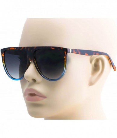 Oversized Large Vintage Retro Designer Flat Top Aviator Round Oversized Women Sunglasses - Tortoise / Blue - CQ1824Z9OLE $9.27