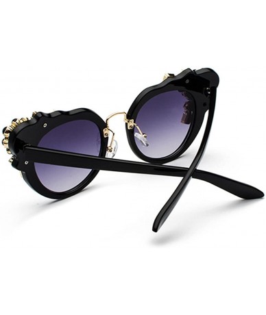 Semi-rimless Ms. Oversized Frame Retro Cat Eye Sunglasses Fashion Design - Black Ash - C918EQE9NMK $9.79