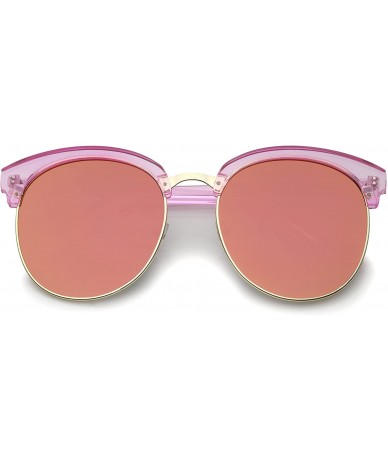 Rimless Oversize Transparent Half-Frame Mirrored Flat Lens Round Sunglasses 68mm - Pink-gold / Pink Mirror - CF12MZIR6BP $21.92