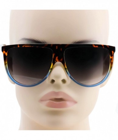 Oversized Large Vintage Retro Designer Flat Top Aviator Round Oversized Women Sunglasses - Tortoise / Blue - CQ1824Z9OLE $9.27