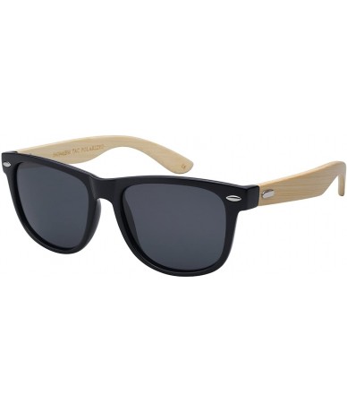 Rectangular Bamboo Wood Sunglasses Horned Rim Polarized Lens 540946BM-P - Black - CM124WX6NPX $10.94