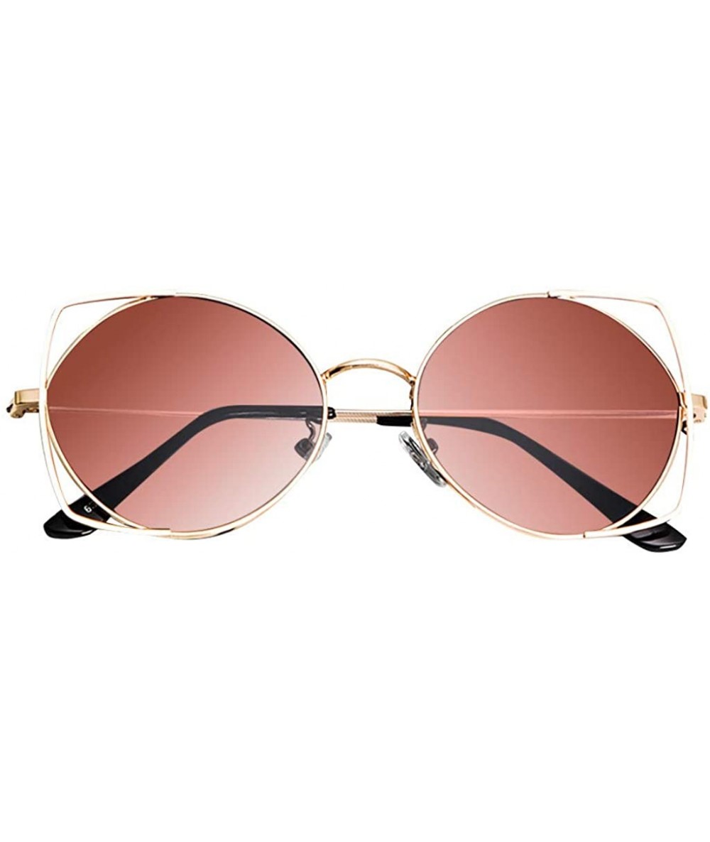 Goggle Sunglasses for Women Cat Eyes New Fashion Goggles Mirror Protection Metal Frame - Brown - CO18T5NEDUW $8.27