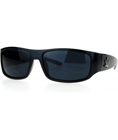Rectangular Pot Leaf Marijuana Gangster Narrow Rectangular Plastic All Black Sunglasses - C612FJV6OLF $10.38