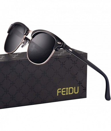 Oversized Retro Polarized Mens Sunglasses for Men Half Metal Women FD3030 - 2-black-bright - CZ18CXG84DI $21.59