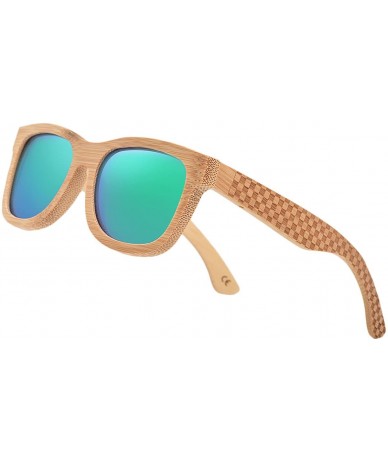 Wayfarer Bamboo Wood Polarized Sunglasses For Men & Women -Temple Carved Collection - Ta01-bamboo Frame Green Lens - C4188R5M...