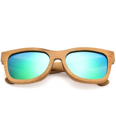 Wayfarer Bamboo Wood Polarized Sunglasses For Men & Women -Temple Carved Collection - Ta01-bamboo Frame Green Lens - C4188R5M...