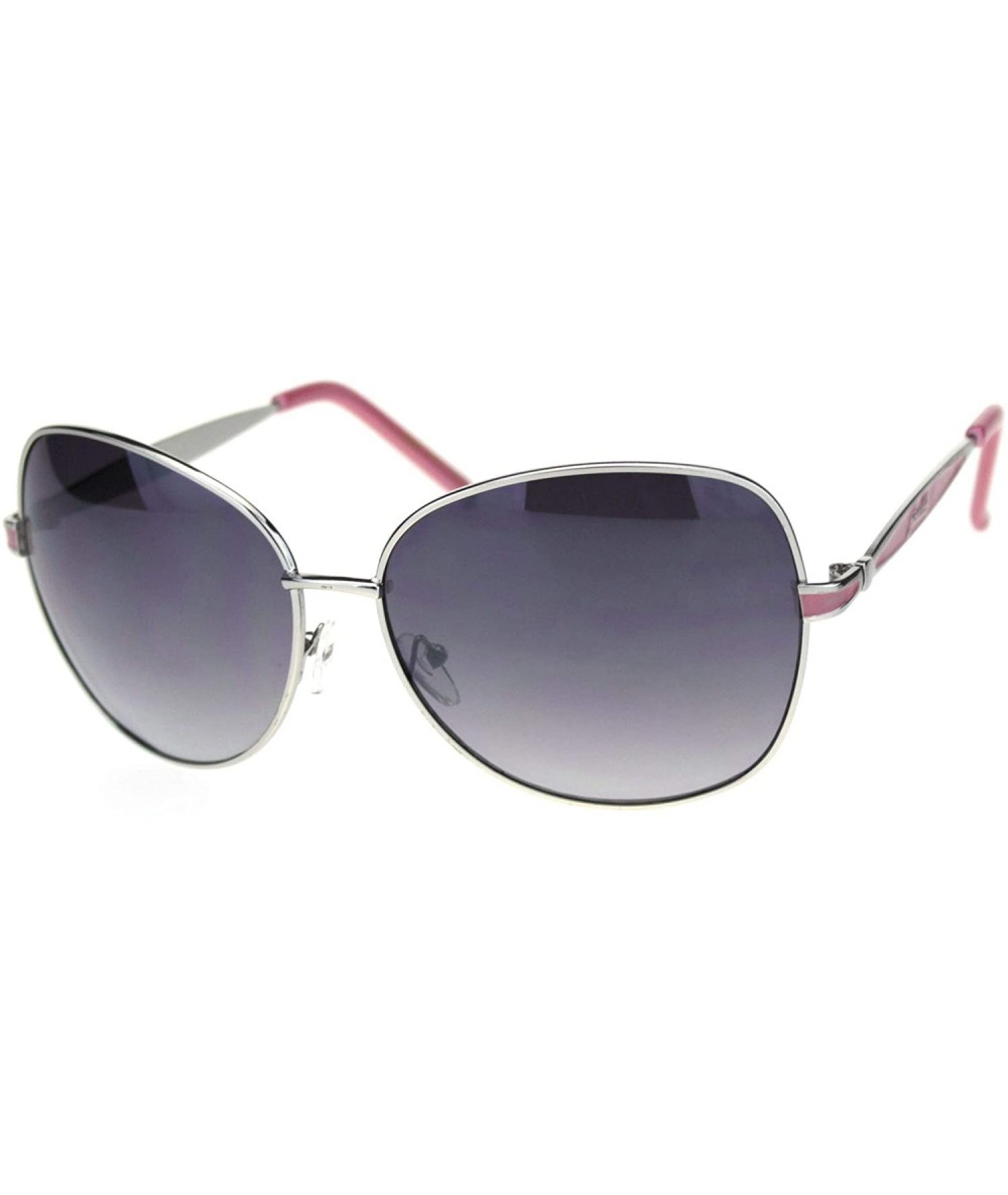 Butterfly Giselle Womens Metal Rim Designer Fashion Butterfly Sunglasses - Silver Pink Smoke - CG18RRSMH2N $8.86