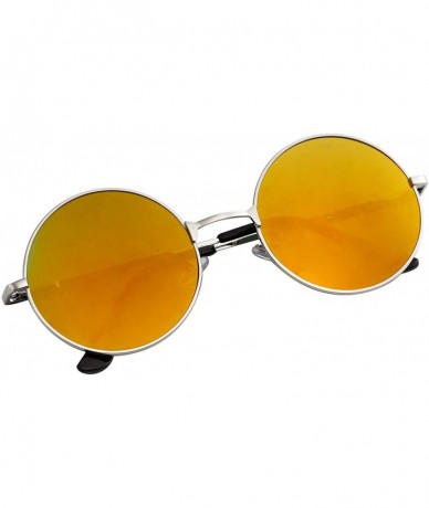 Round Vintage Retro Round Sunglasses Cyber Goggles Steampunk Punk Hippy - Silver / Red Mirror (Hp13) - C418DDCEXOL $9.85