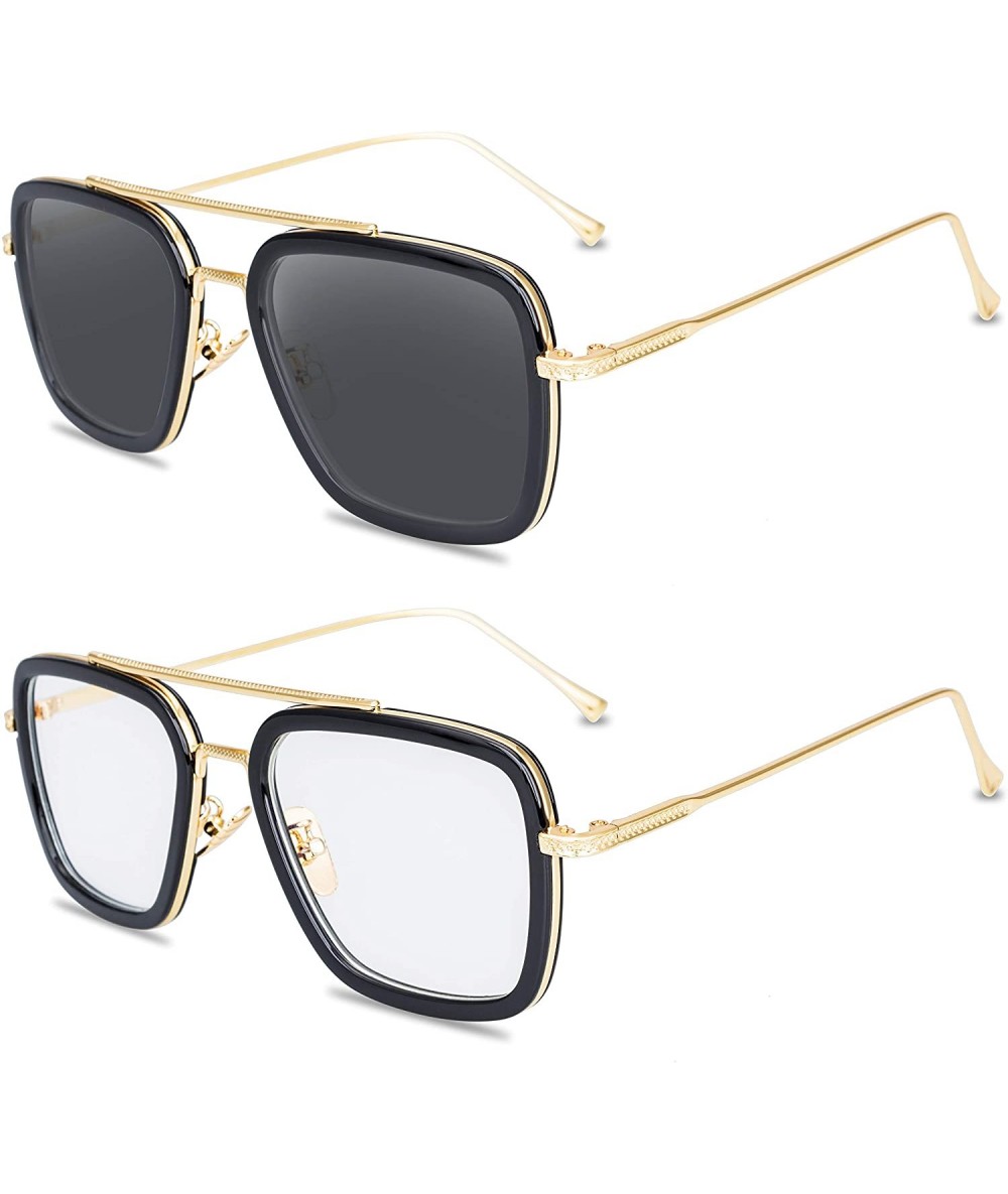 Square Tony Stark Sunglasses Retro Aviator Sunglasses Square Metal Frame Iron Man Sunglasses - CO18TDA2XLD $27.16