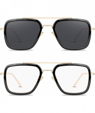 Square Tony Stark Sunglasses Retro Aviator Sunglasses Square Metal Frame Iron Man Sunglasses - CO18TDA2XLD $27.16
