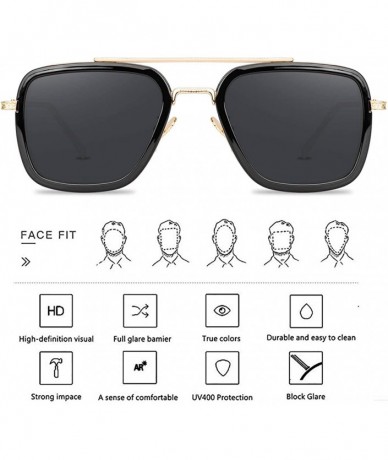 Square Tony Stark Sunglasses Retro Aviator Sunglasses Square Metal Frame Iron Man Sunglasses - CO18TDA2XLD $27.16