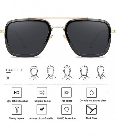 Square Tony Stark Sunglasses Retro Aviator Sunglasses Square Metal Frame Iron Man Sunglasses - CO18TDA2XLD $13.90