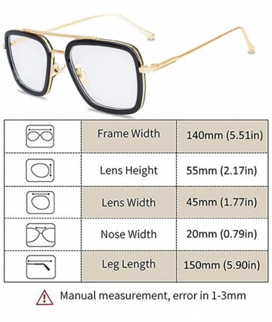 Square Tony Stark Sunglasses Retro Aviator Sunglasses Square Metal Frame Iron Man Sunglasses - CO18TDA2XLD $27.16