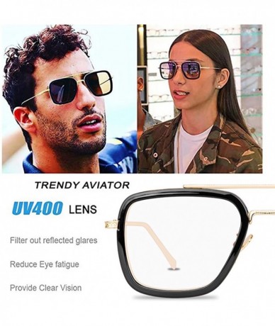 Square Tony Stark Sunglasses Retro Aviator Sunglasses Square Metal Frame Iron Man Sunglasses - CO18TDA2XLD $27.16