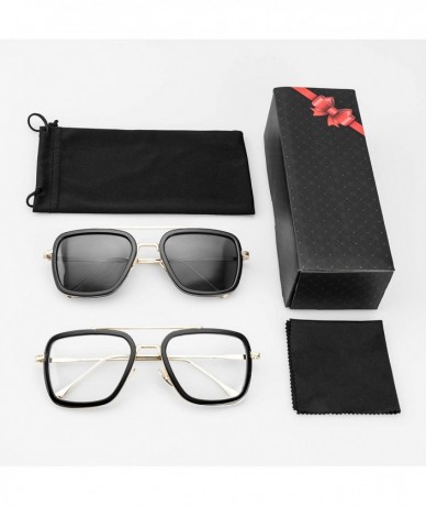 Square Tony Stark Sunglasses Retro Aviator Sunglasses Square Metal Frame Iron Man Sunglasses - CO18TDA2XLD $27.16