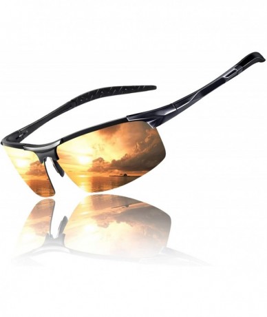 Sport Men's Driving Polarized Sport Sunglasses Al-Mg Metal Frame Ultra Light - Black&red - CI18GAISU69 $15.25