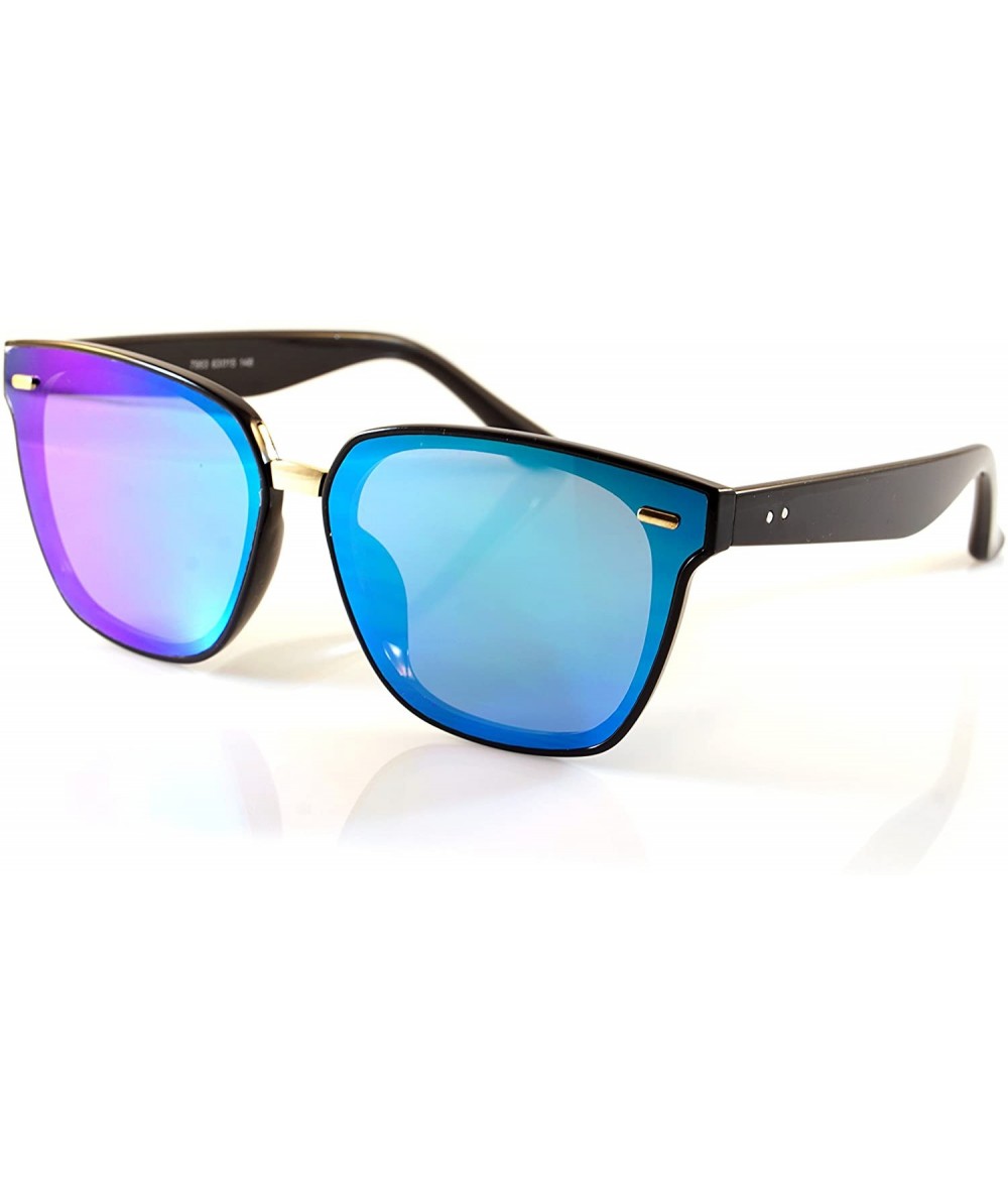 Square Unisex Horn Rimmed Gradient Mirrored Couple Sunglasses A196 - Black/ Green Rv - CK18EIUMOUQ $11.83