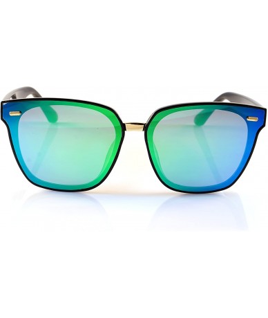 Square Unisex Horn Rimmed Gradient Mirrored Couple Sunglasses A196 - Black/ Green Rv - CK18EIUMOUQ $11.83