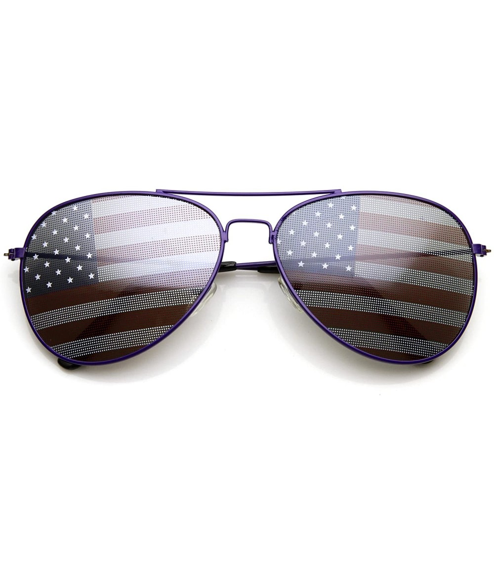 Aviator American Flag USA Classic Teardrop Metal Aviator Sunglasses - Purple - CI11VTLTN4Z $12.12