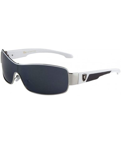 Shield Wide One Piece Shield Lens Texture Pattern Hook Temple Sunglasses - White - CF199DRDQ4U $34.56