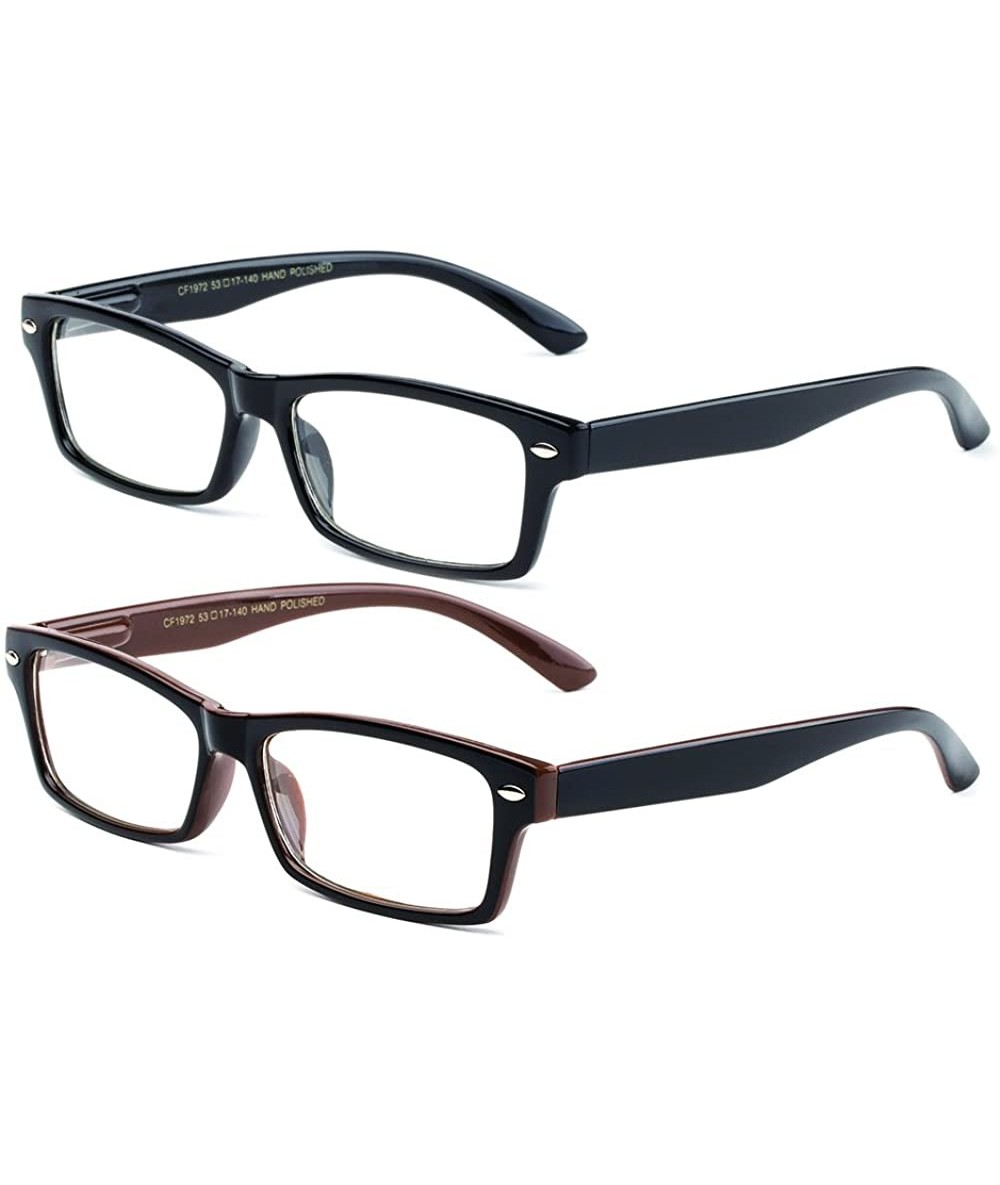 Round Clear Frames Nerd Geek Squared Simple Spring Hinges Fashion Clear Glasses - 2 Pack Black & Brown - CS182H30LWK $10.30