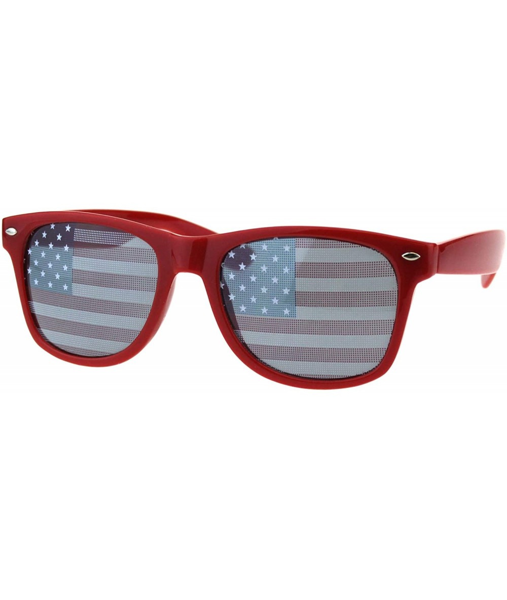 Square USA American Flag Lens Sunglasses Classic Square Frame UV 400 - Red - CP18NUUU7DH $9.36