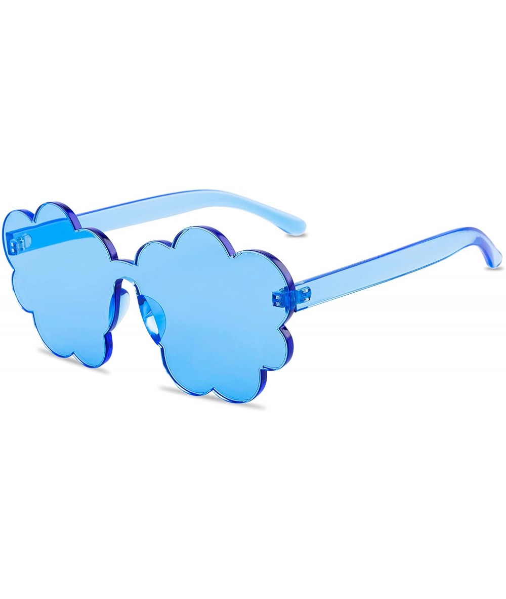 Oversized One Piece Rimless Sunglasses Transparent Candy Color Tinted Cloud shape Eyewear - Blue - CG1945MINCT $10.20